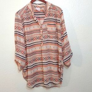 USED KIKI LA RUE PATTERN SHIRT 100% POLYESTER SIZE L
